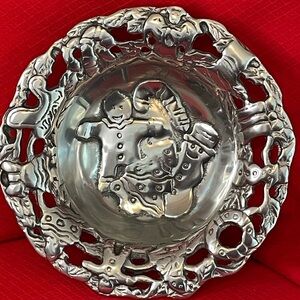 🎄Cast Aluminum Home For The Holidays Christmas Bowl w/ Snowman, Christmas Tree